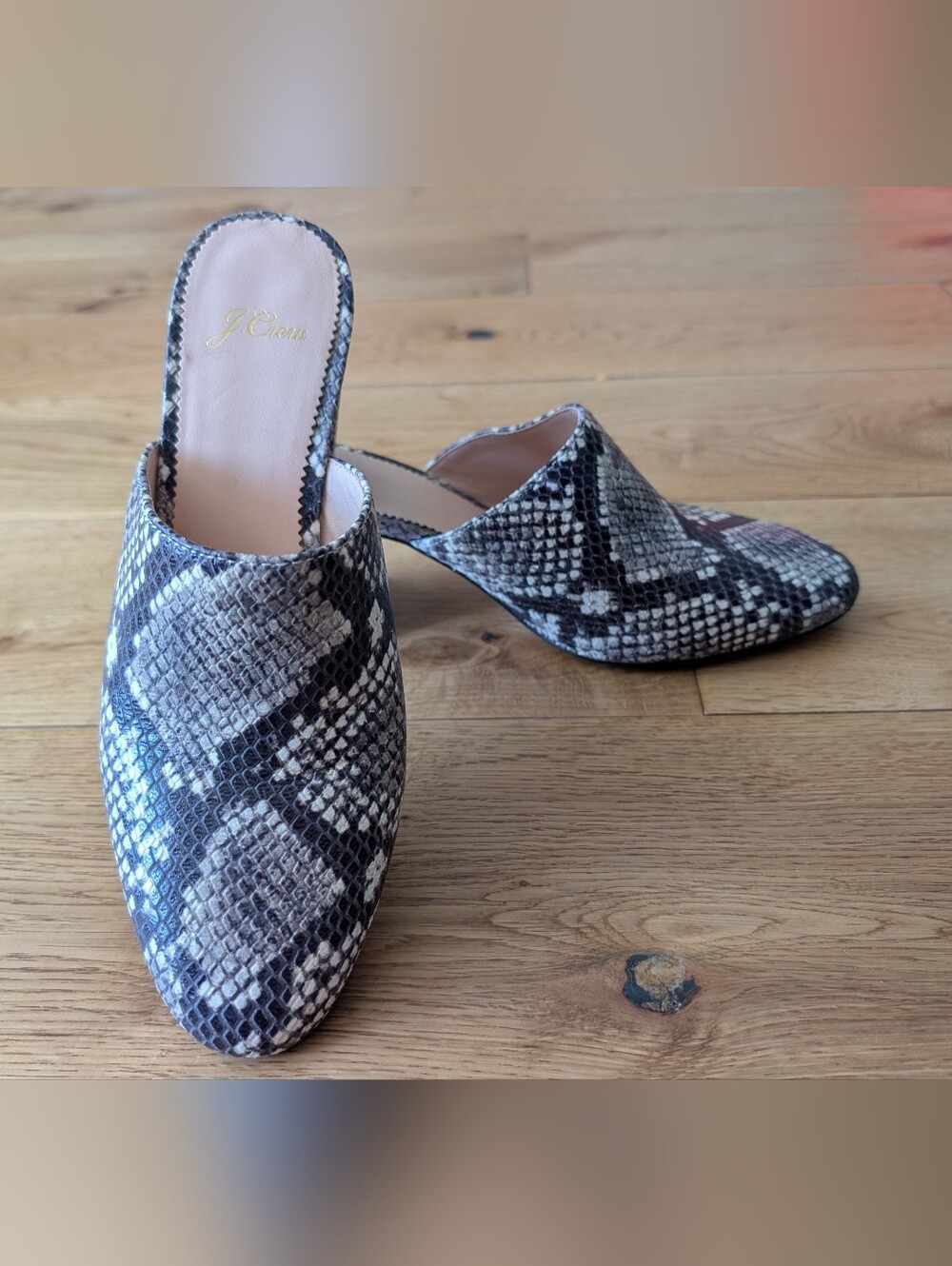 Leather Grey/White/Black Python Print J.Crew Mules - Size. 7.5